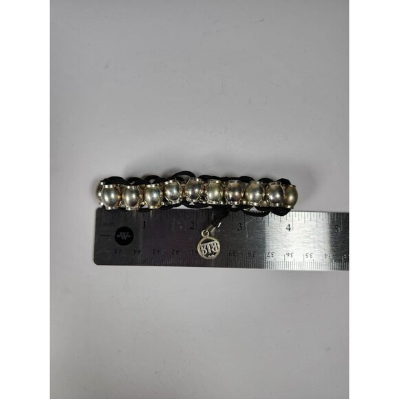 Buddha To Buddha Sterling Silver Bead Bracelet With Black Cord & Logo Charm Adju - Picture 4 of 8